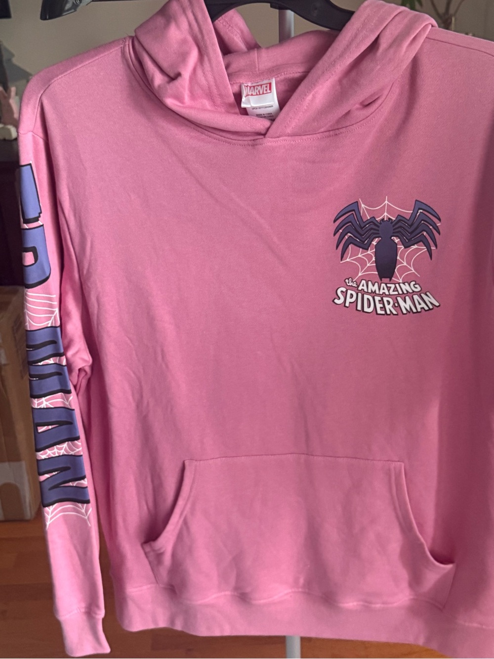 Marvel Pink Spider-Man Hoodie with Chest Logo and Sleeve Print